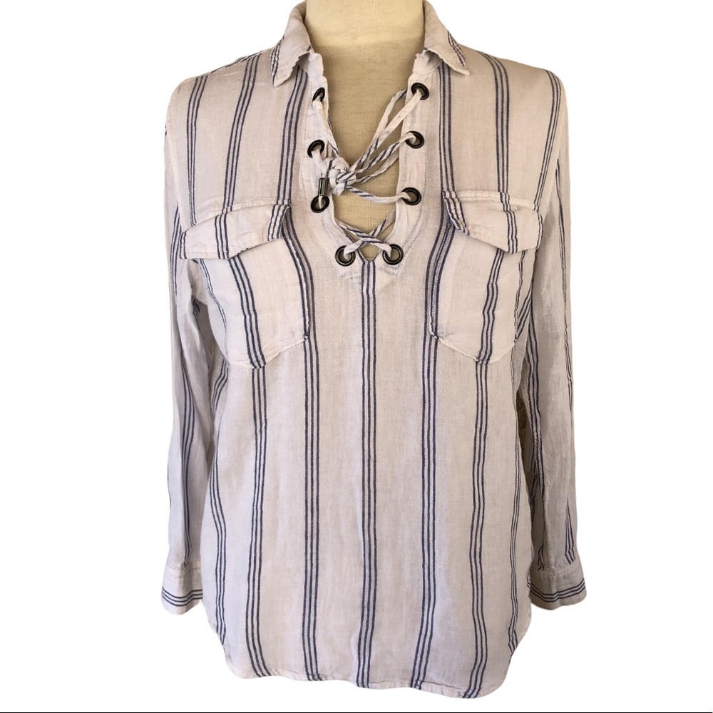 Rails Matea Flamenco Stripe Linen Blend Top Sz Sm… - image 2